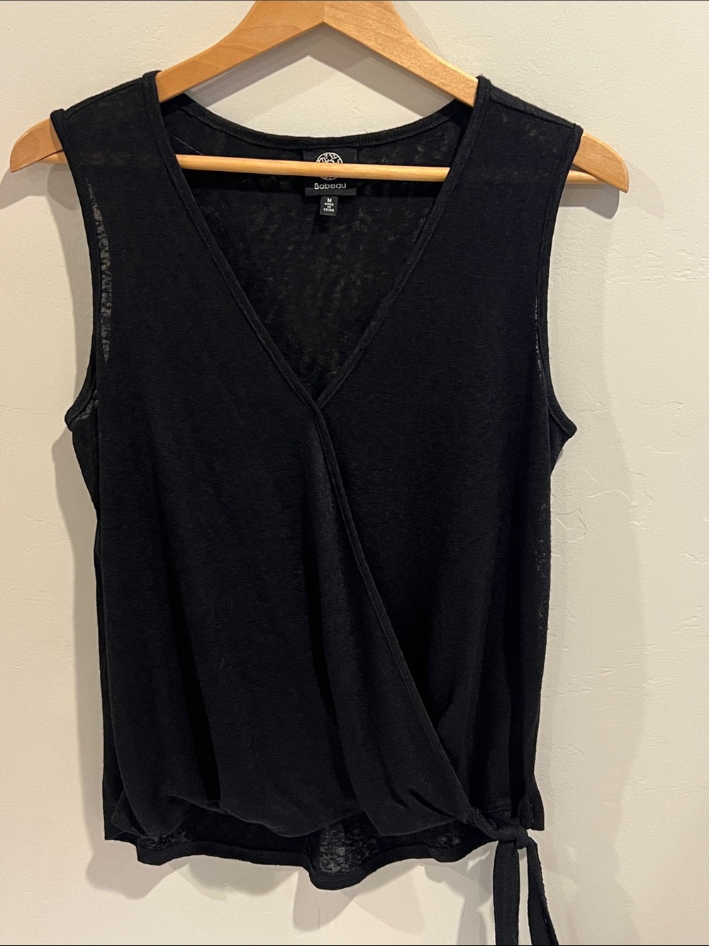 bobeau Black Sleeveless Wrap Camisole with Side Tie